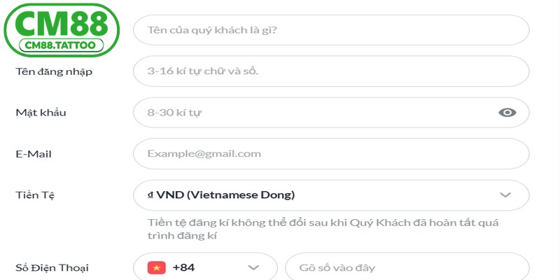 Hoàn thành biểu mẫu thông tin phải chính xác để đảm bảo an toàn