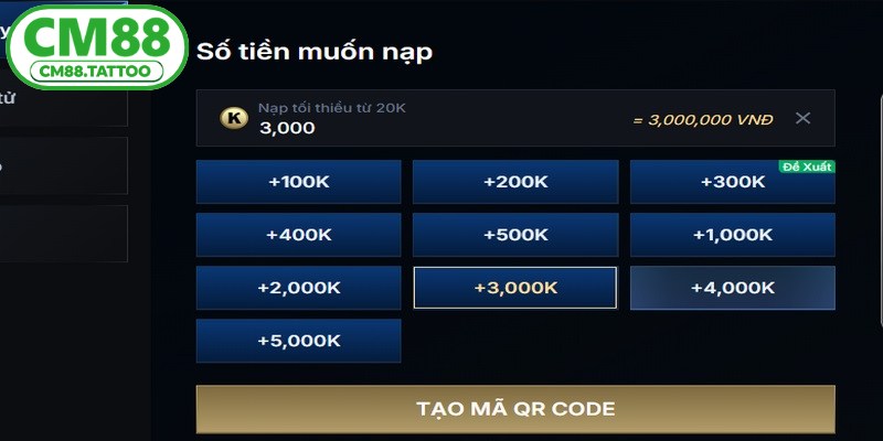 Nạp tiền CM88 được thực hiện dễ dàng qua nhiều hình thức